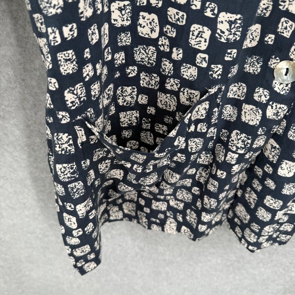 CLIO 100% Silk Button Front Shirt Top Blue Beige Abstract Print Pockets Sz M - Picture 4 of 10